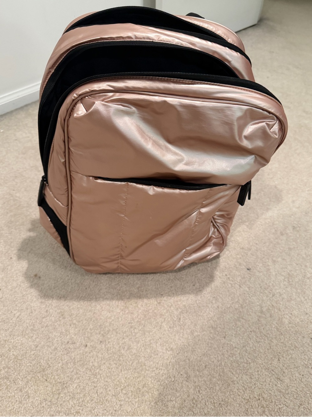 Calpak Rose Gold Metallic Laptop Travel Backpack Carry-On Work School Bag